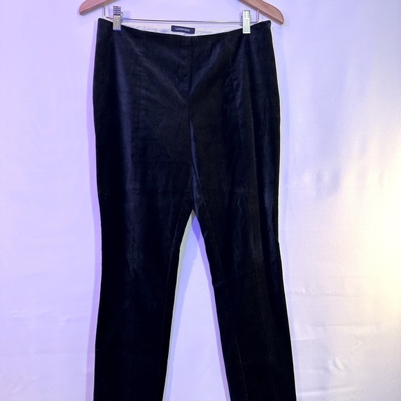 Lands End Velvet Black Petite Slim Bottom Side Slit Leg Zipper Pants Trousers 6P - Picture 2 of 11